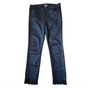 XL Frank Lyman Design Black Faux Leather Pants Lace Embroidery Detail